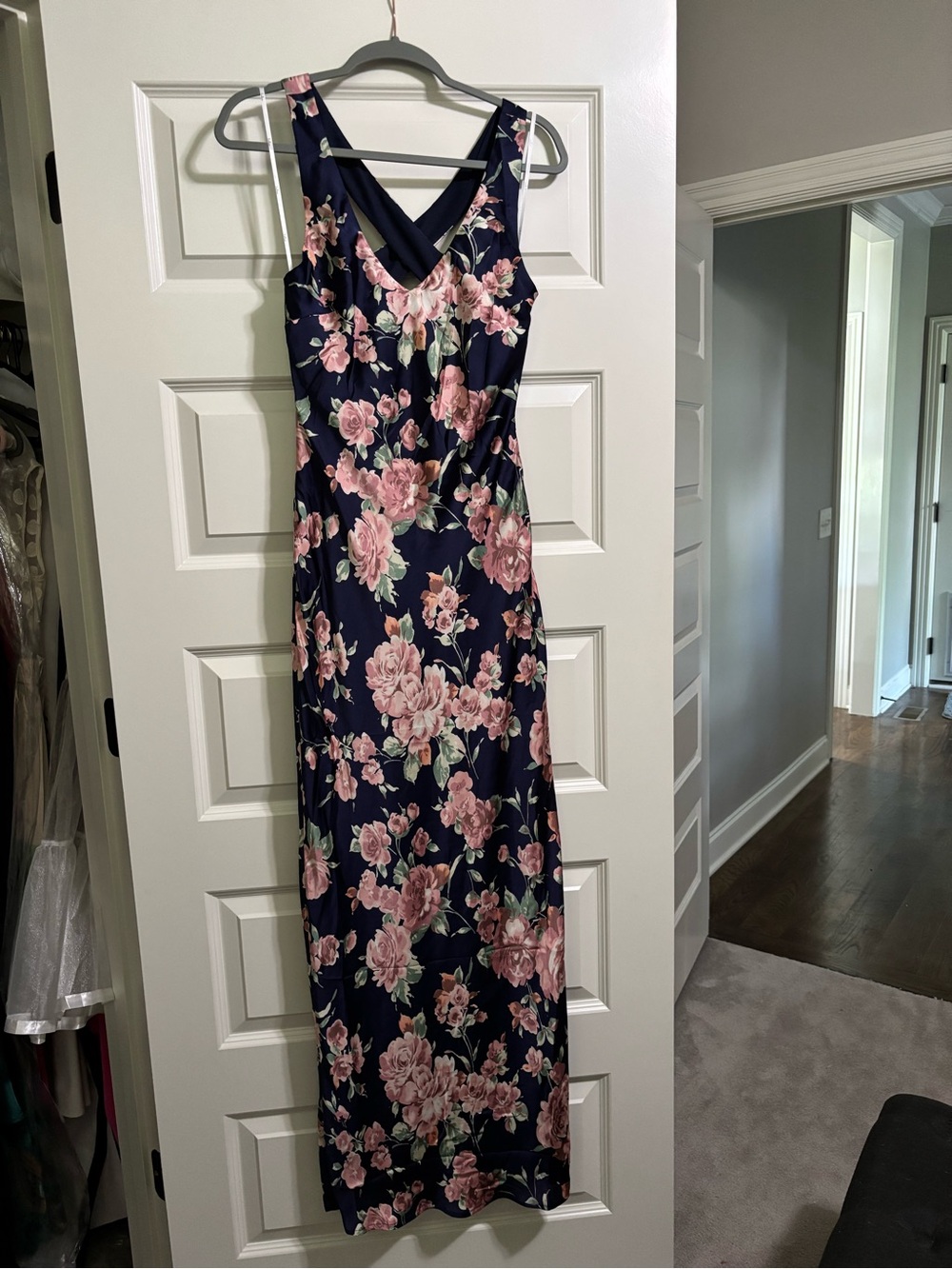 Lulu's Navy Maxi Dress with Pink Floral Print